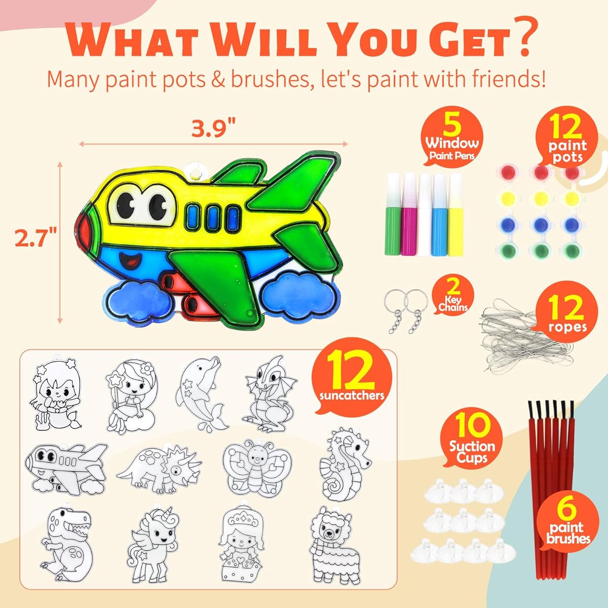 VKPI Large Suncatcher Activity Paint Your Own Window Art Kit Birthday Gift Party Favors Fun Arts and Crafts Kit Ages 4-8 Years 8-12 Years