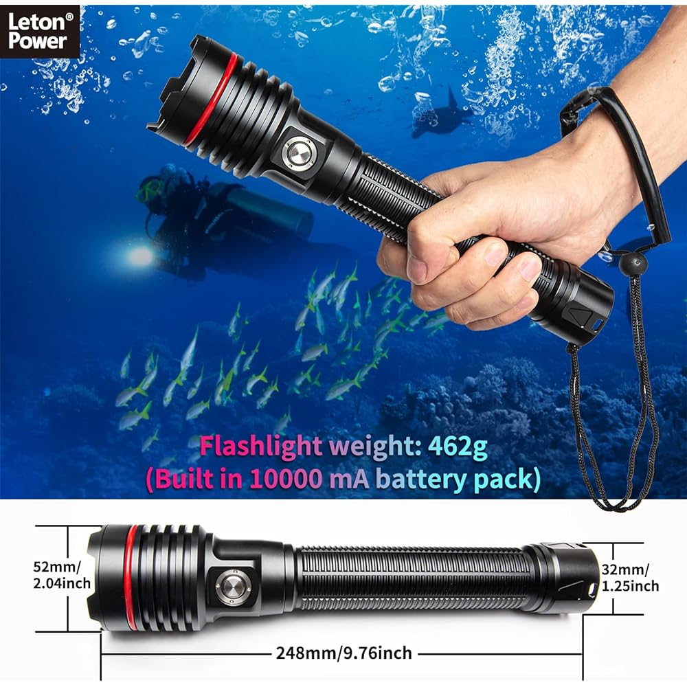 Diving Light, LetonPower 5000 Lumens Underwater Light, 100m Scuba Light, Type C Charging Diving Underwater Light, Spotlight Long Shot Diving Light