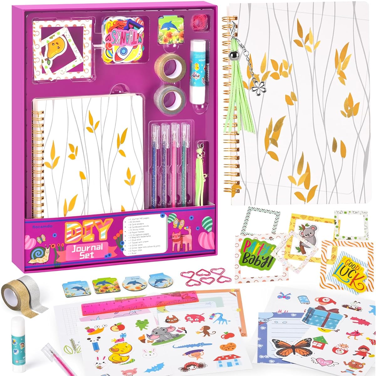 Rocamdo Gifts Toys for Girls Ages 8 9 10 11 12 13 14 DIY Journal Kit Scrapbook Diary Filler Birthday Gifts for Tweens Teens Journaling Kit Arts & Crafts for Girls Art Supplies for Kids