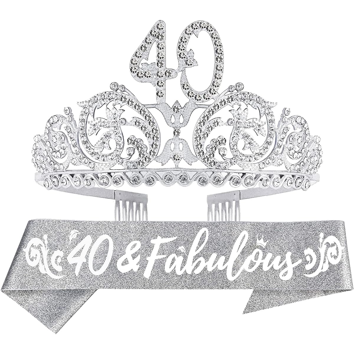 DORADREAMDEKO 40th Birthday Sash and Tiara Set for Women, Sparkly 40th and Fabulous Birthday Sash - Forest Rhinestone Purple Tiara - 40th Birthday Gift and Party Accessories
