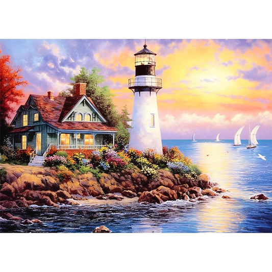 1000 Piece Puzzle for Adults, Thick Sturdy Pieces, Challenging Family Activity, Great Gift, 28 x 20 Inch (Lighthouse Puzzle)