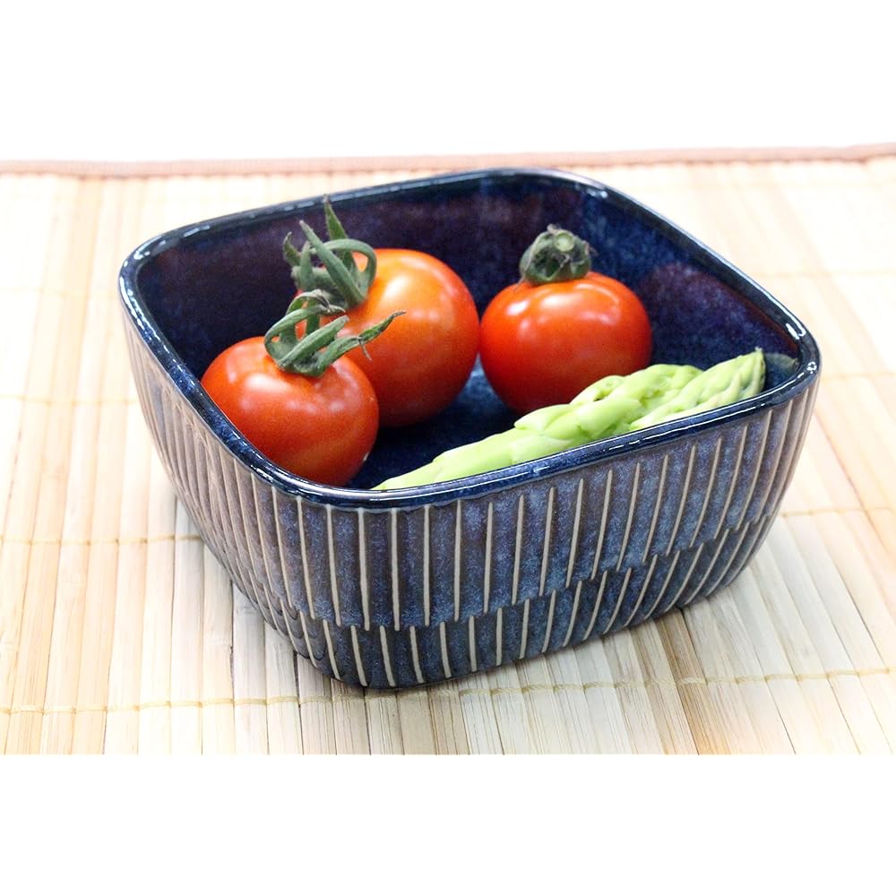 [Commercial use set] Old folk house cafe series, Colored glaze water-repellent Jukusa square pack, Sea blue, 10-piece set that enhances the ingredients and dishes