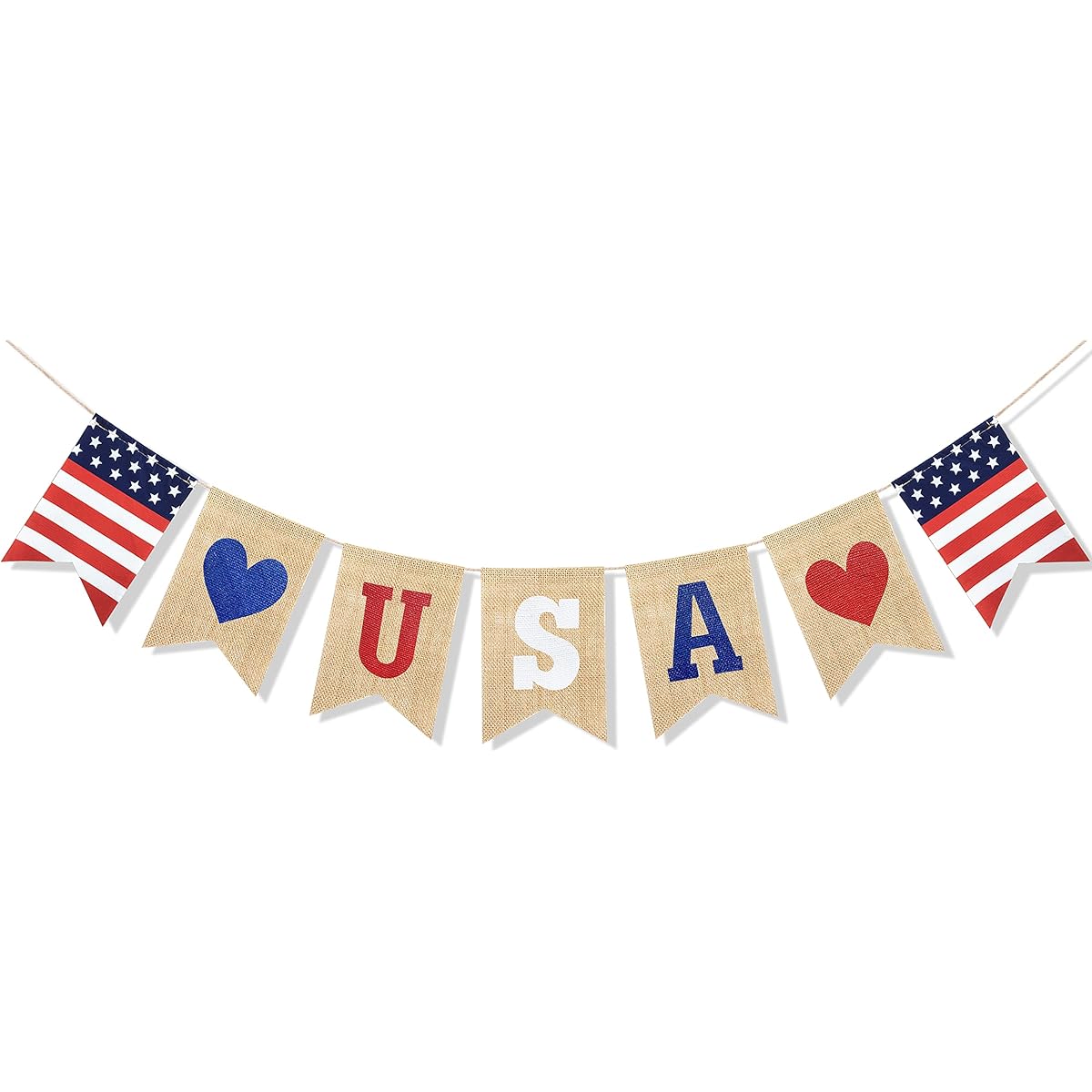 Uniwish USA Banner Burlap 4th of July Decorations American Independence Day Celebration Red White Blue Theme Party Supplies