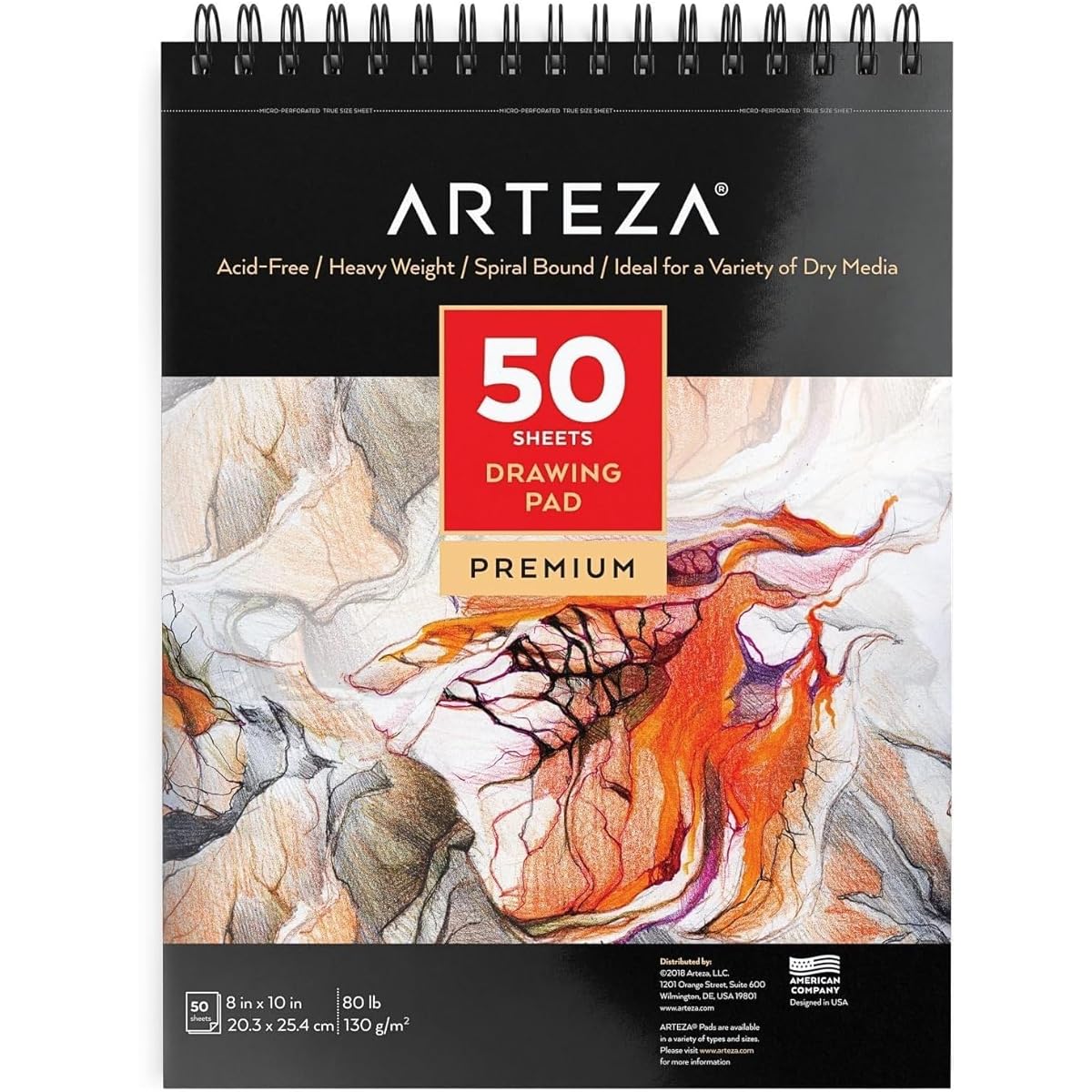 ARTEZA Drawing Pad 8 x 10 Inch, 1 Pack 50 Page Spiral Bound Sketch Pad with Durable 80lb Paper Pad, Art Supplies for Students & Adults