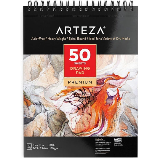 ARTEZA Drawing Pad 8 x 10 Inch, 1 Pack 50 Page Spiral Bound Sketch Pad with Durable 80lb Paper Pad, Art Supplies for Students & Adults