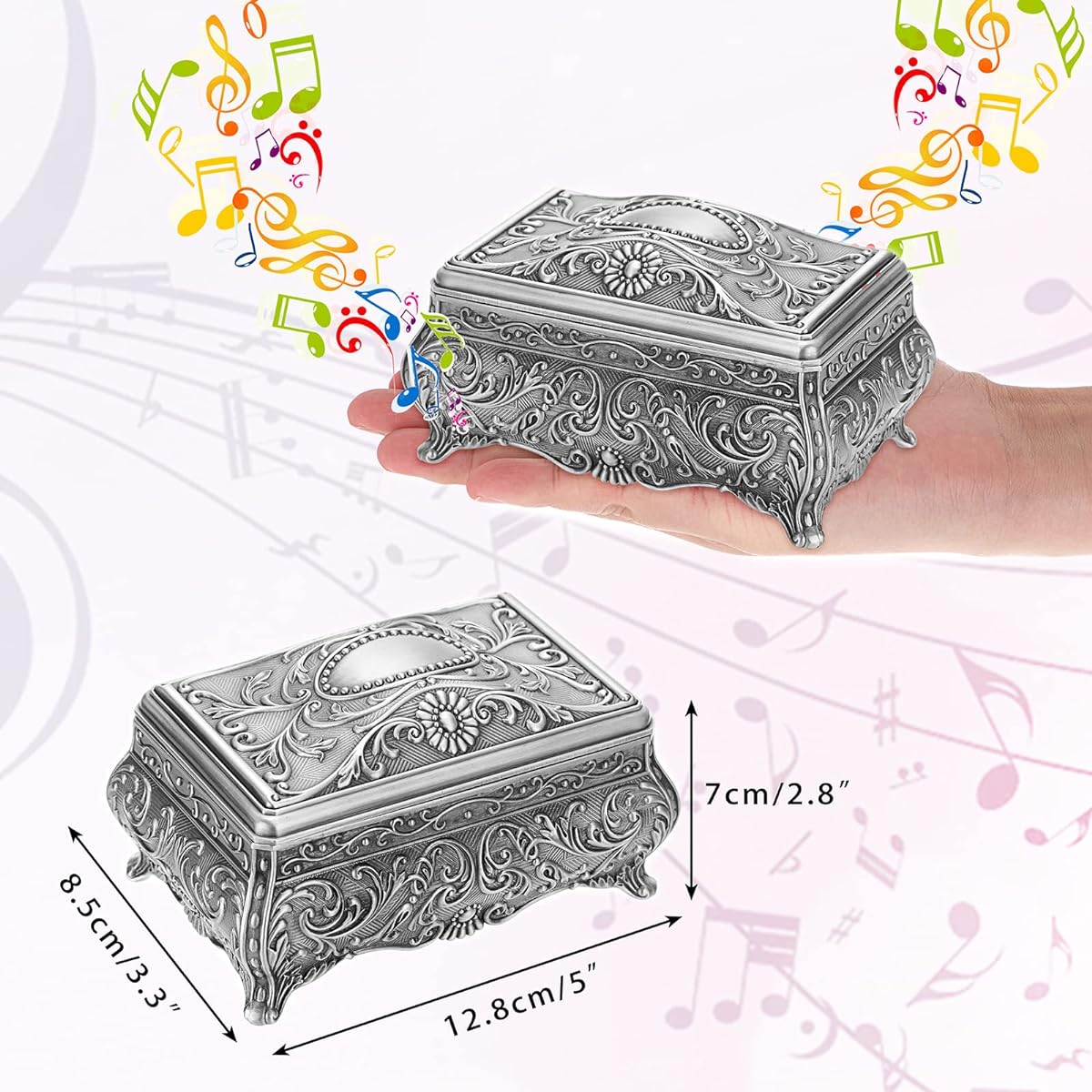 ELLDOO Vintage Metal Music Box Wind Up Musical Jewelry Box Keepsake Box Small Trinket Box Jewelry Storage Box Gifts for Girls/Women (Tune:You are My Sunshine)