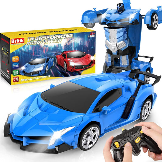 Britik Transform Remote Control Car RC Car One Button Transform 360 Degree Rotation Drift 2.4Ghz 1:18 Scale for 4-6 Year Old Boys Girls Gift Blue