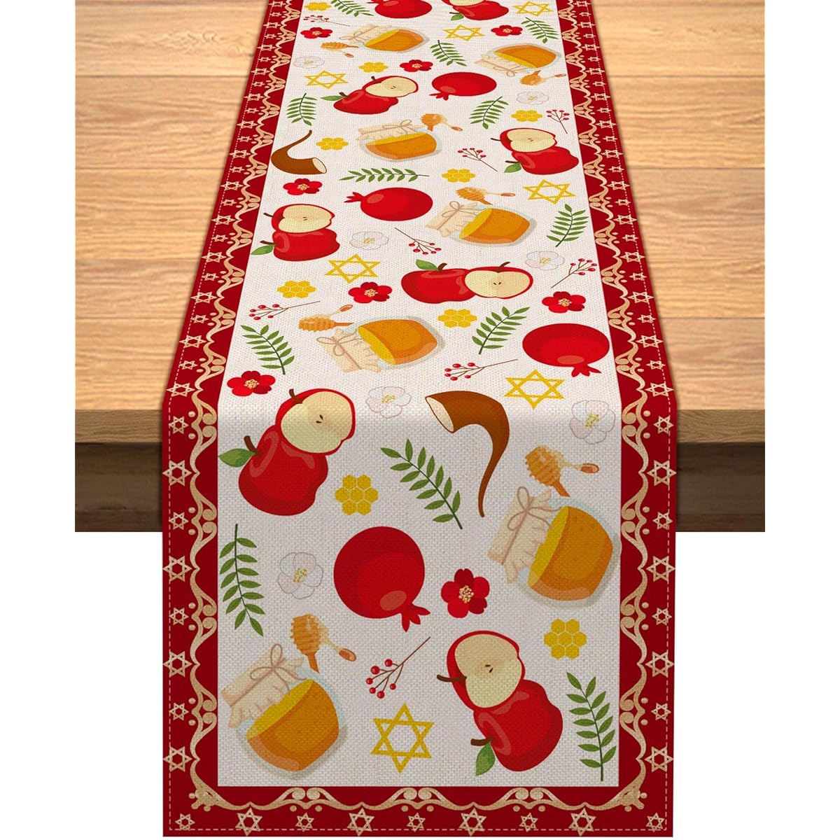 Vohado Linen Rosh Hashanah Table Runner Shana Tova Jewish New Year Party Supplies Home Kitchen Dining Room Table Decor 13x72 Inch