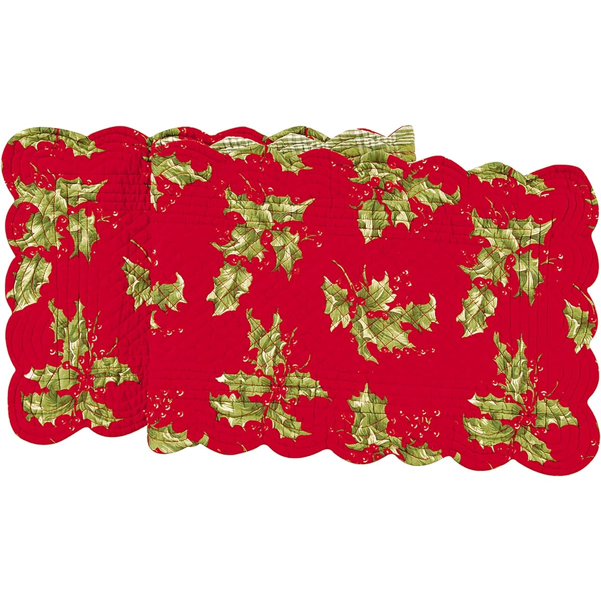 Set of 4, 17" Round Quilt Placemats, HOLLY Table Runner Small 14"x51" Red 842672123R
