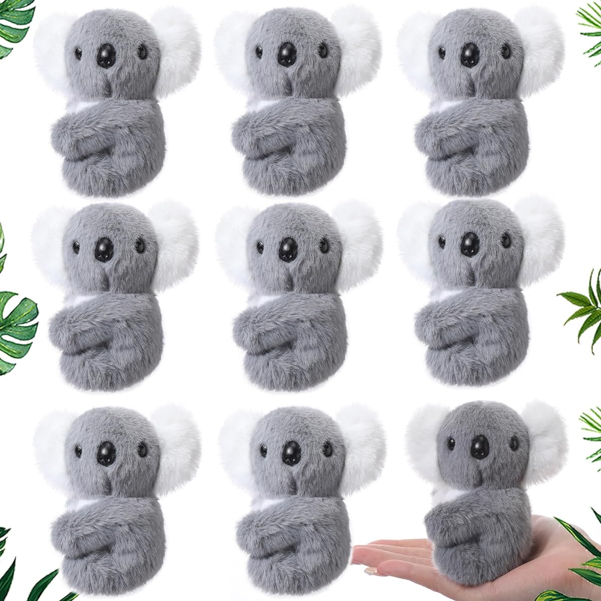 Poen 9 Pcs Koala Plush Toys, Simulation Koala Stuffed Animal Dolls, Mini Koala Toys with Pearl Chain, Soft Koala Gifts for Birthday Party, Grey, Pocket Size 5.12 Inch