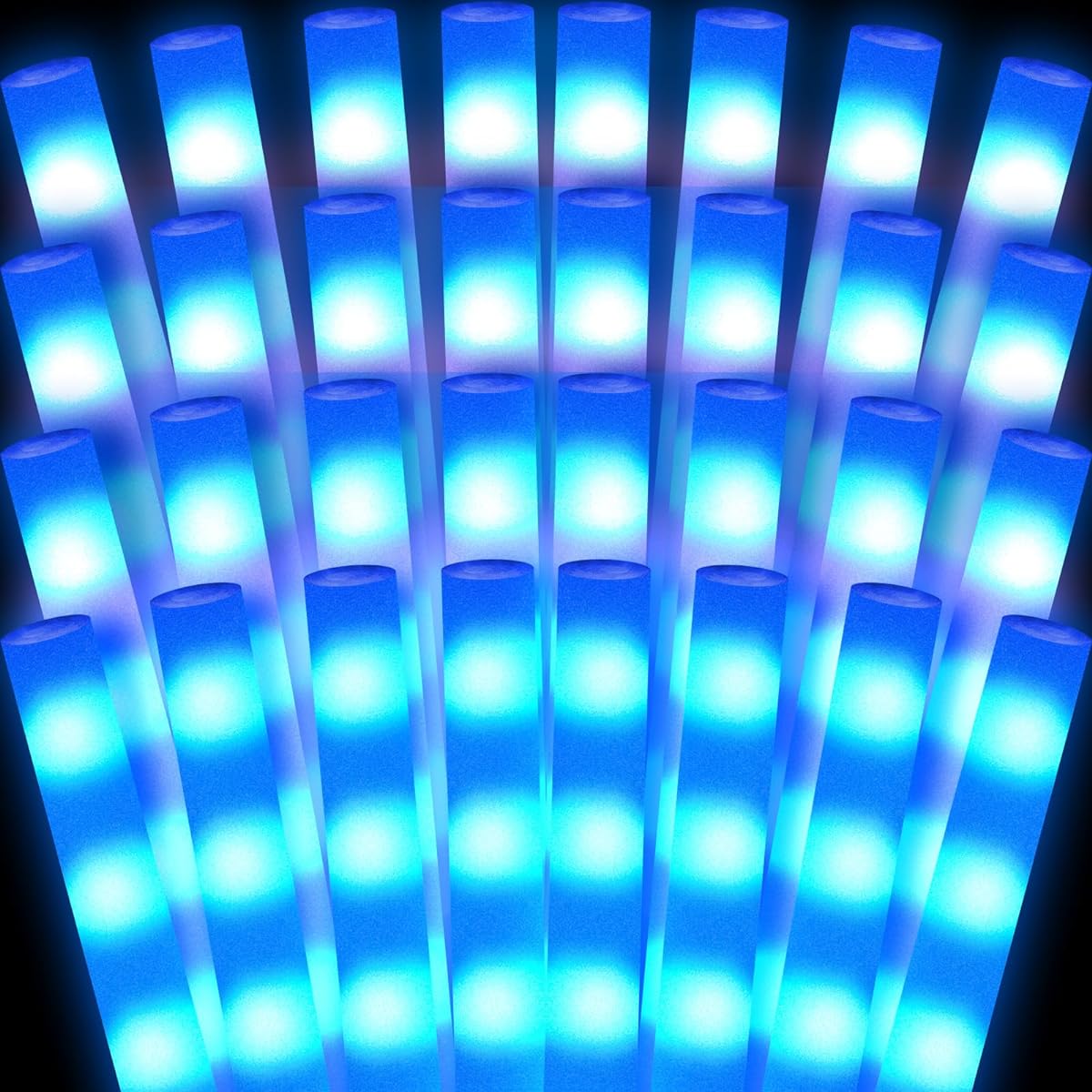 Liliful 48 Pieces Glowing LED Cheer Foam Sticks Light Up Glow Sticks Wedding Wands for Birthday Wedding Bridal Shower Rave Carnival Concert Glow in the Dark Party Favors Supplies (Blue)