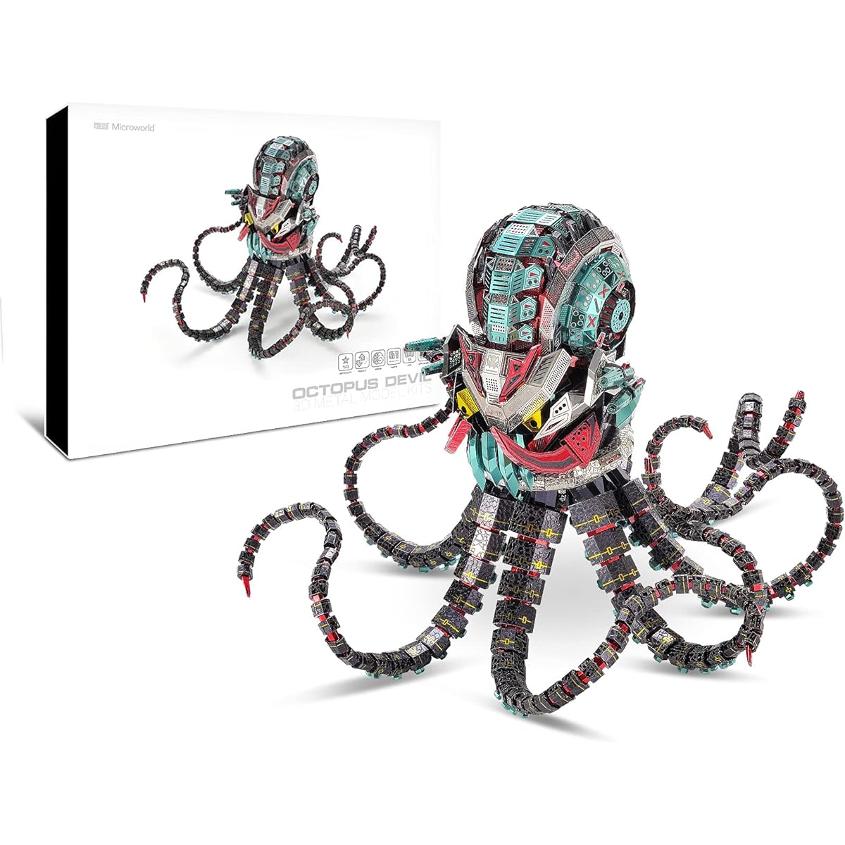 Microworld 3D Metal Puzzle, Mechanical Octopus Devil Challenge Metal Model Kit, Metal Kit Brain Teaser DIY Art Craft Home Decoration Gift Toy for Adult Men