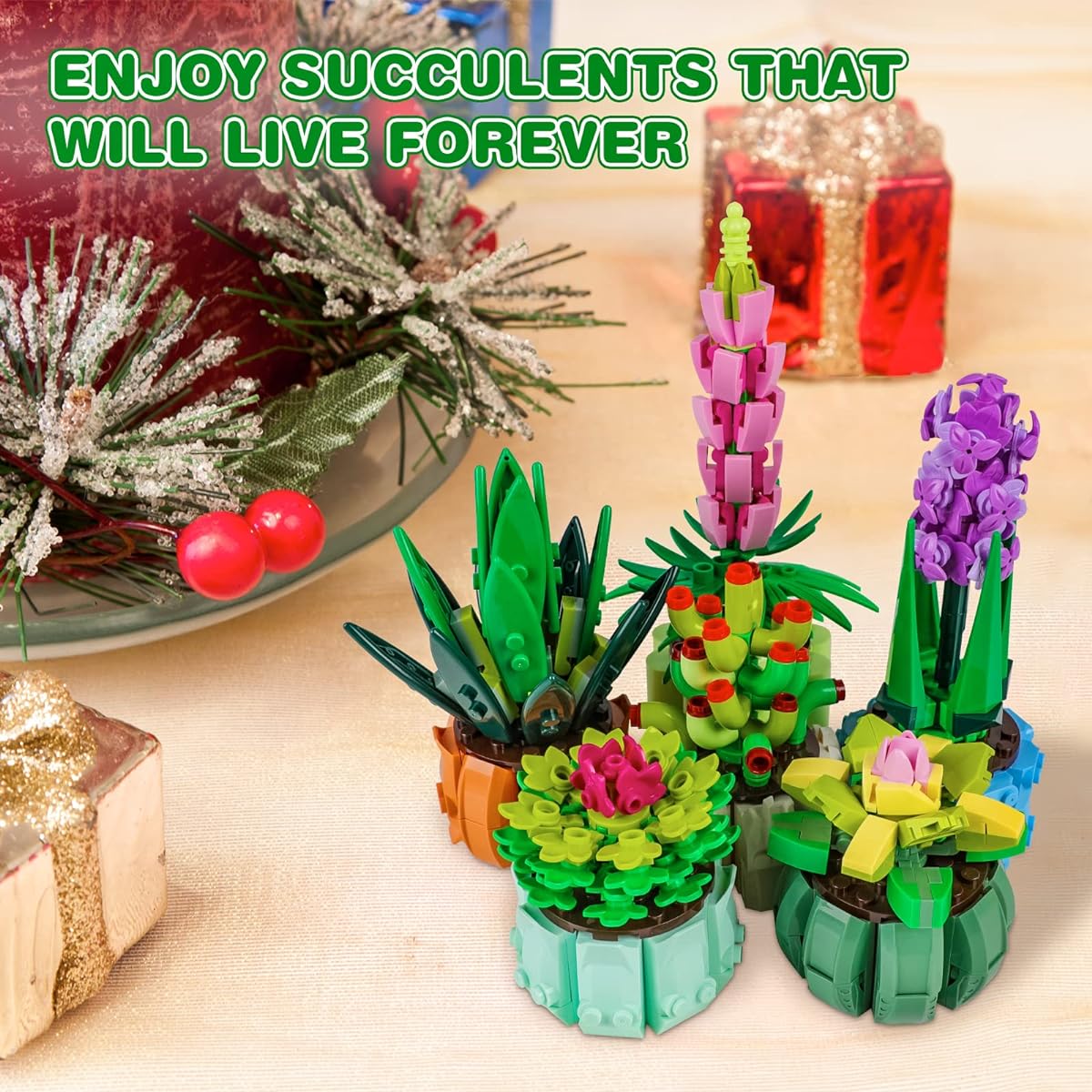 EP EXERCISE N PLAY Succulent Building Set Flower Plant Decor Collection for Adults Build a Succulent Display Piece for Home or Office Valentine's Day Gift for Her, Women, Mom (714 Pieces)