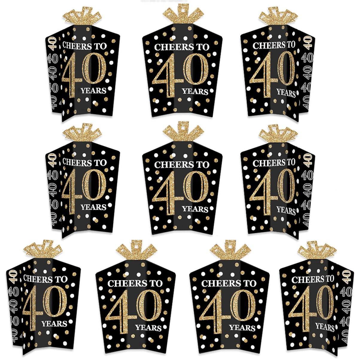 Big Dot of Happiness Adult 40th Birthday Gold Table Decorations Birthday Party Foldable Flair Centerpieces 10 Pieces