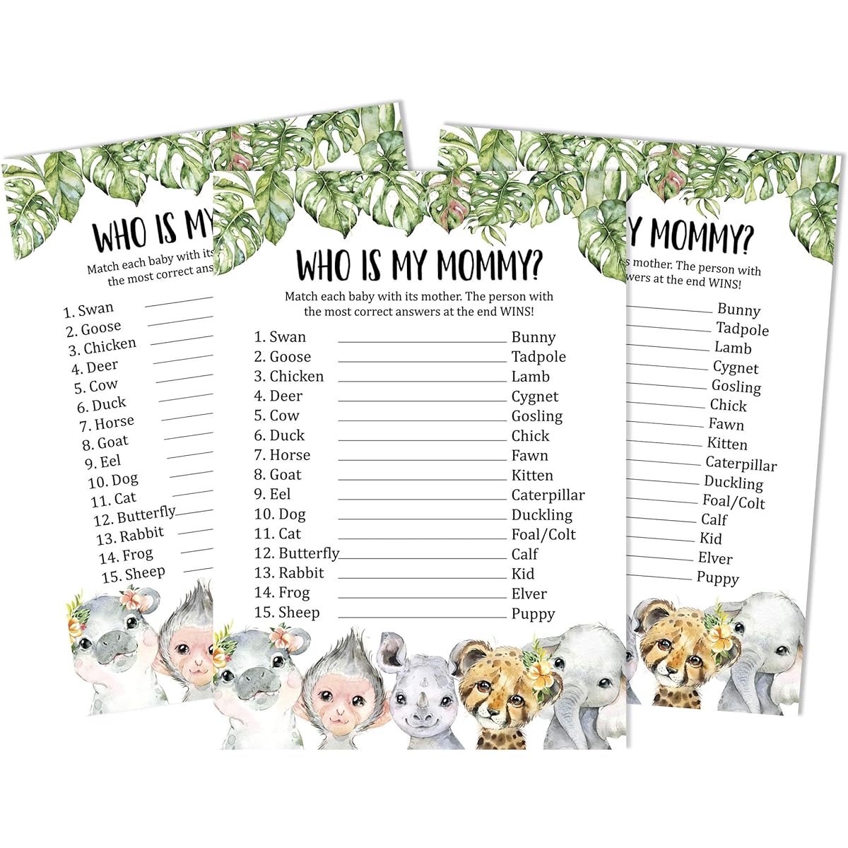 Inkdotpot 50 Pack Who Said It Who is My Mommy Baby Shower Game Cards Who Said It My Mommy Name Safari Jungle Animal Activity Cards