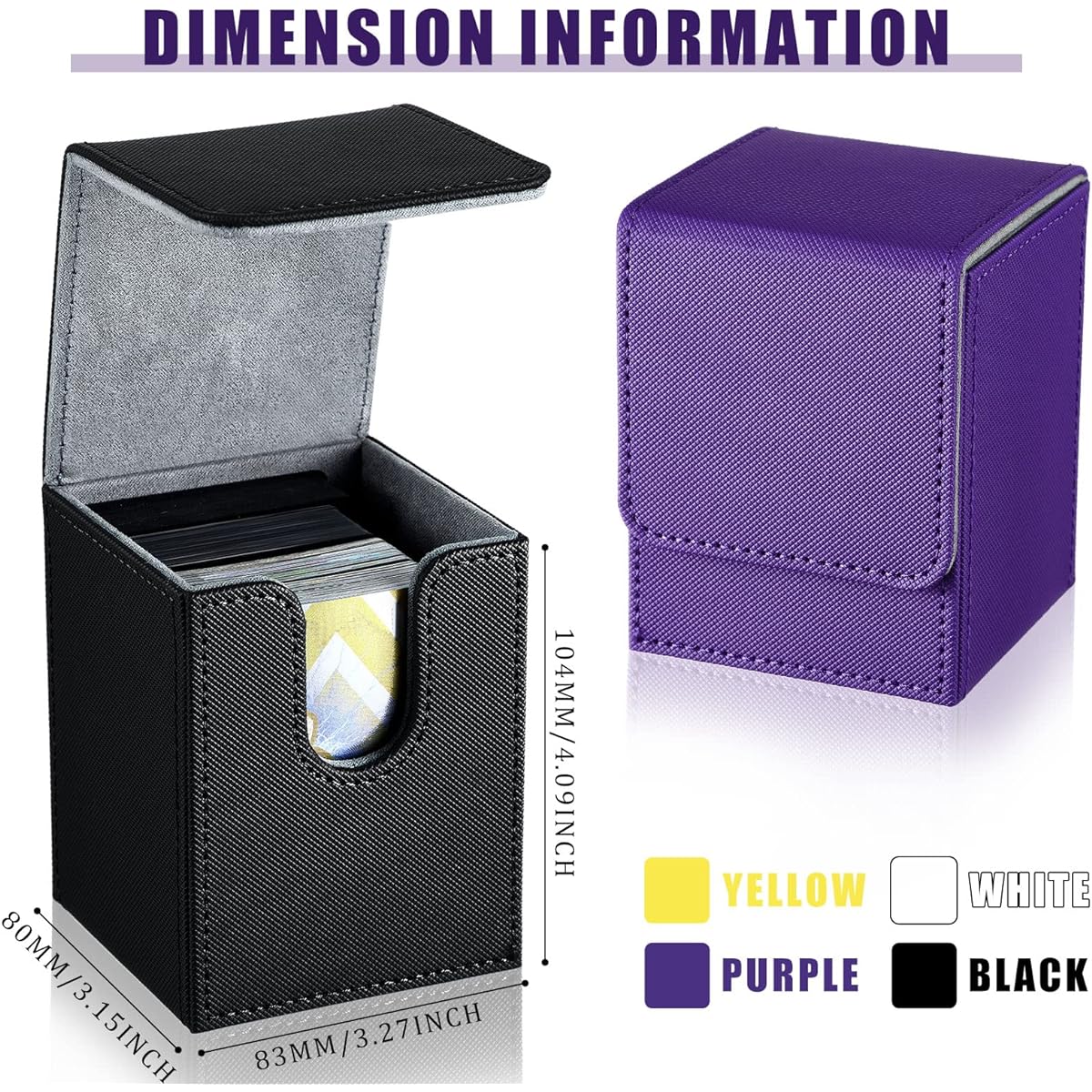 Leather Deck Card Box Set of 4 Card Deck Game Box Trading Card Box Compatible with MTG Commander Decks (White Black Purple Yellow Vertical)