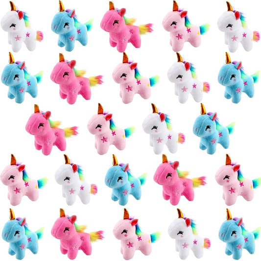 24 Pack Mini Plush Unicorn Animal Toys Bulk Cute Small Stuffed Unicorns Rainbow Tough Unicorns for Christmas Easter Wedding Birthday Party Favors Gifts Goodie Bag Stuffers (Color Style 2)