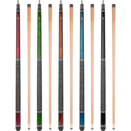 Set of 5 Brand New Aska L9 Billiard Pool Cues, 58" Hard Rock Canadian Maple, 13mm Hard Le Pro Tip, Mixed Weights, Black, Blue, Brown, Green, Red. Perfect Quality. Improve Your Game Room