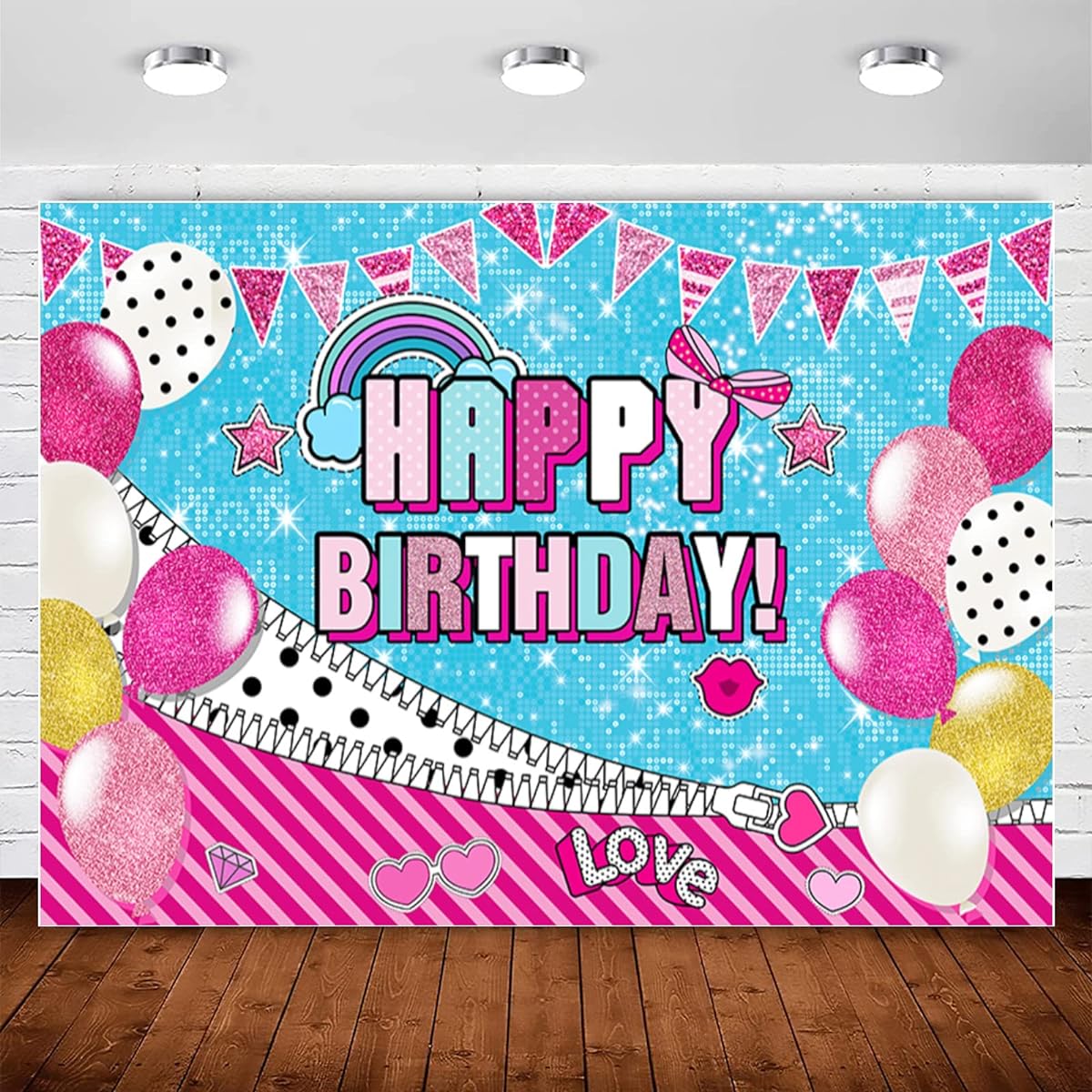 InMemory Pink Blue Sequin Surprise Birthday Backdrop Glitter Balloons Princess Cartoon Doll Birthday Photo Backdrop Kids Girls Happy Birthday Party Decoration Photo Booth Banner Supplies 2.1x1.5m