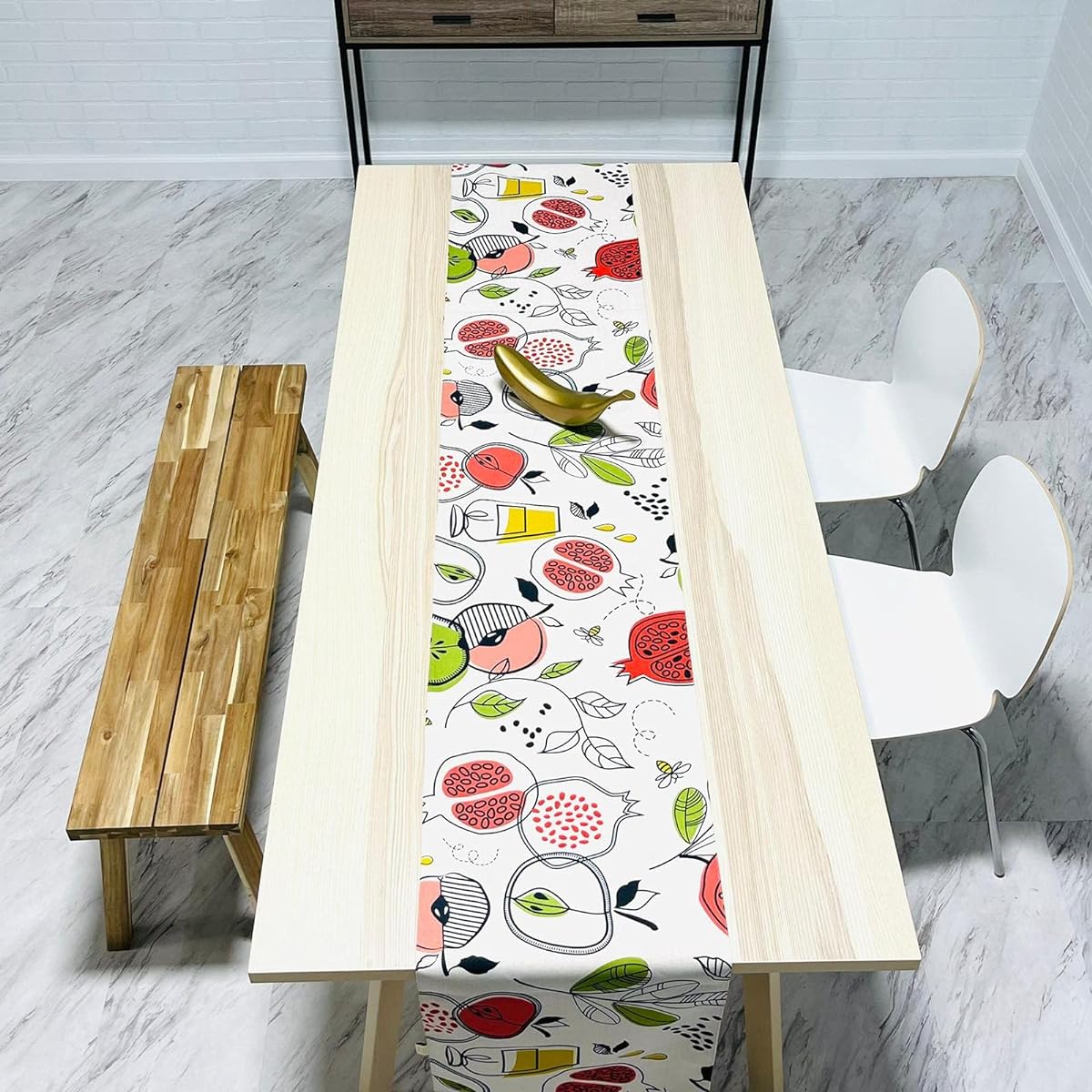 Broderies de France Rosh Hashanah Colorful Fun Happy Table Runner with Soft Satin Lining