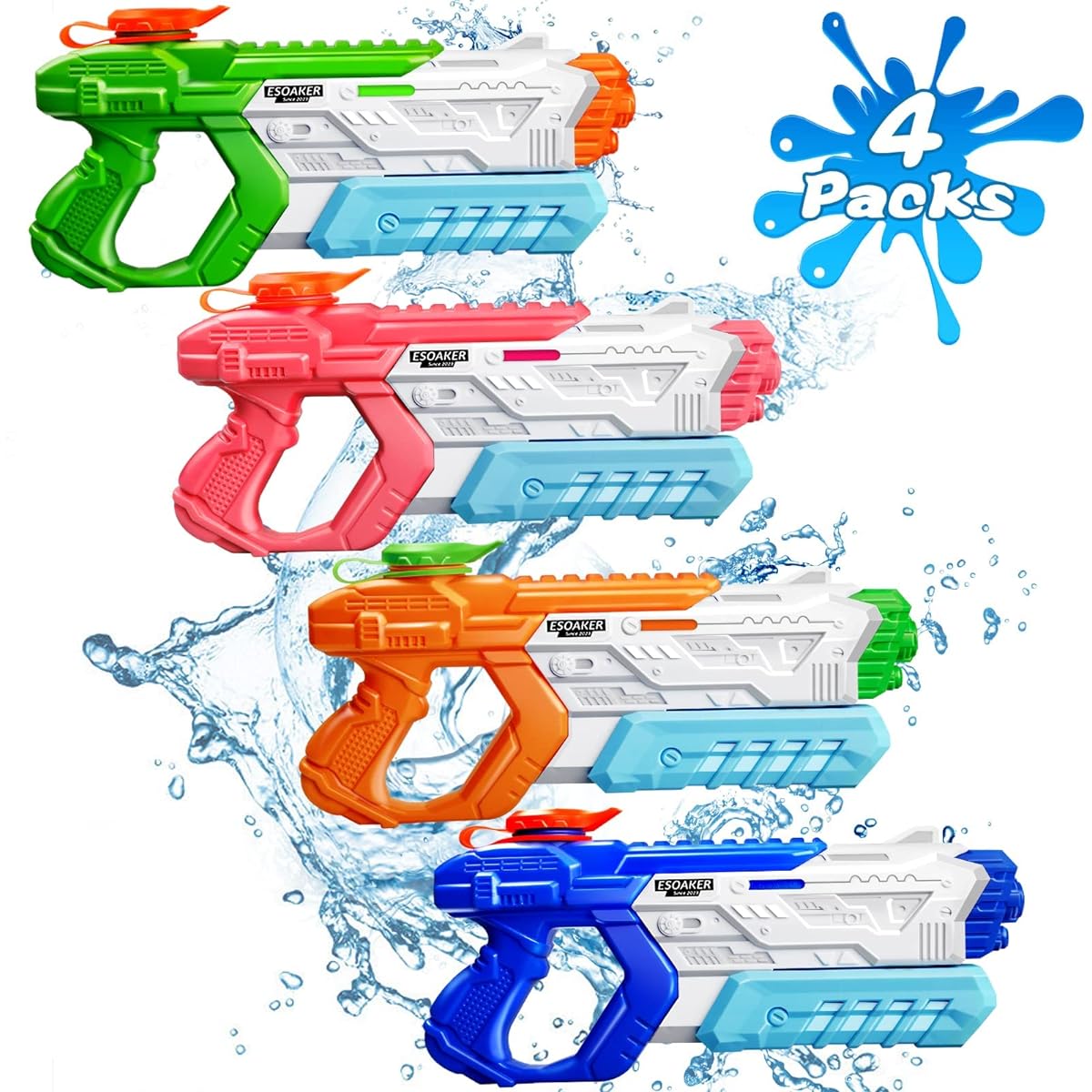 Water Guns for Kids and Adults - 4 Pack Soaker Squirt Guns High Capacity Long Shooting Range - Super Water Blaster Pool Toys for Summer Swimming Beach Water Fighting