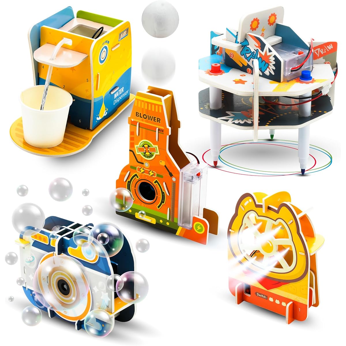 Rovox 5-in-1 3D Puzzle Science Kit DIY Battery & Motor Powered Model Stem Kit with 5 Science Puzzles, No Tools Required