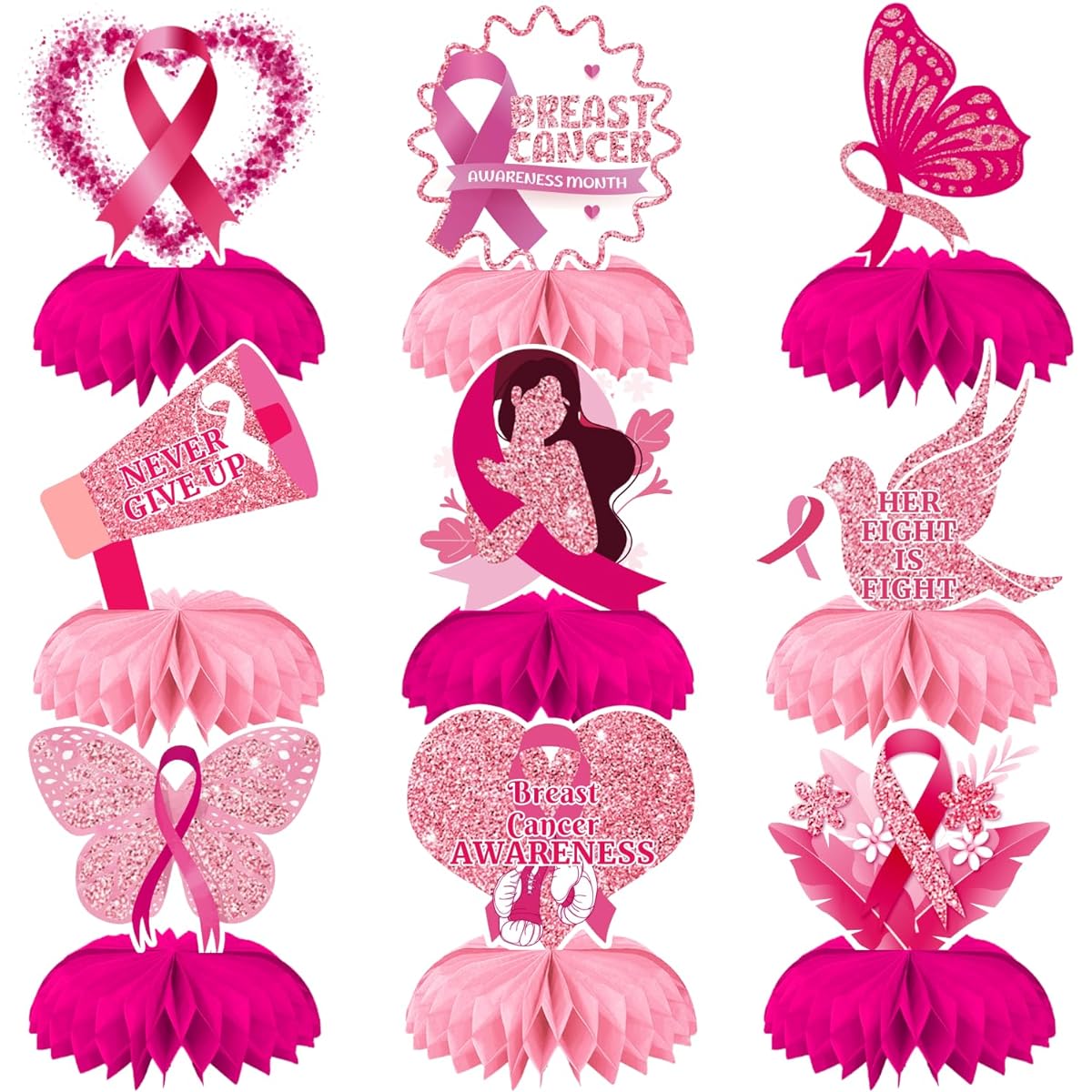 Breast Cancer Awareness Decorations, Breast Cancer Awareness Decorations Honeycomb Centerpieces, Pink Breast Cancer Awareness Table Decor, Breast Cancer Awareness Centerpieces, Breast Cancer Decorations for Parties, 9 Pieces