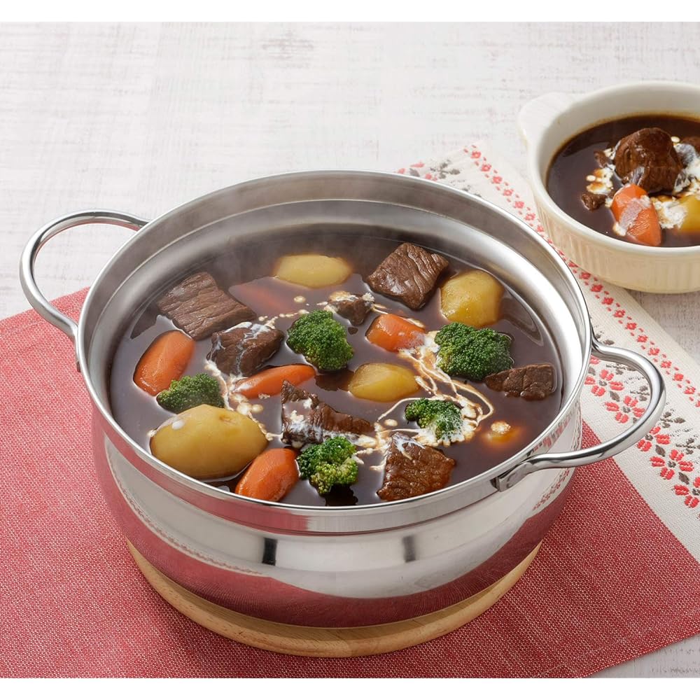 Shimomura Planning Japanese Made Stainless Steel Pot, 22cm, For 1 to 2 People, Earthen Pot, Two Hand Pot, Tabletop Pot, Will Not Break or Chip, Lightweight, 3-layer Steel, Heat Conduction, IH Compatible, 41637
