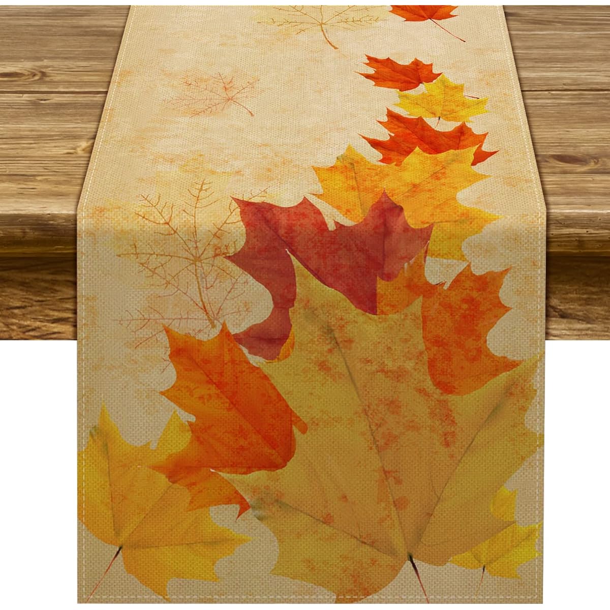 Pudodo Linen Maple Leaf Table Runner Fall Thanksgiving Farmhouse Fireplace Kitchen Dining Room Home Decor