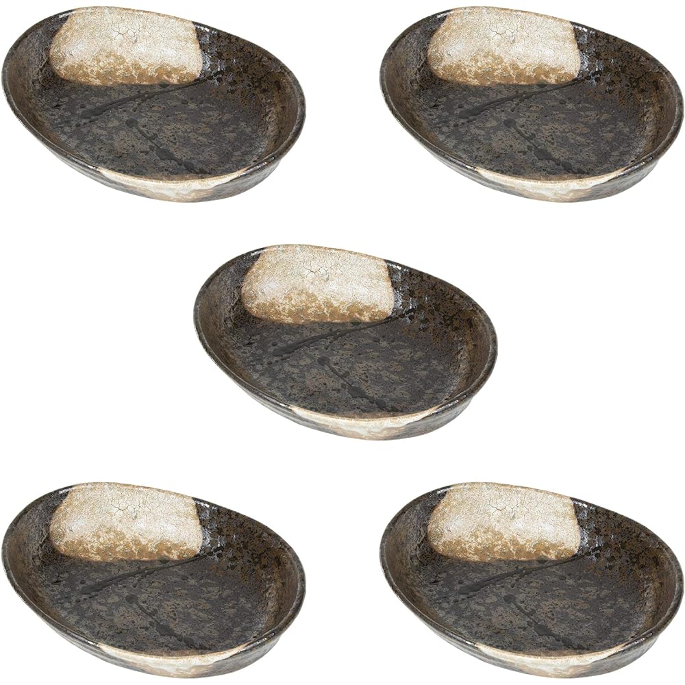 Set of 10 Oval bowl [20.3 x 15.3 x 5.2cm 360g] [Simmered pot] [For restaurants, inns, Japanese tableware, restaurants, commercial use]