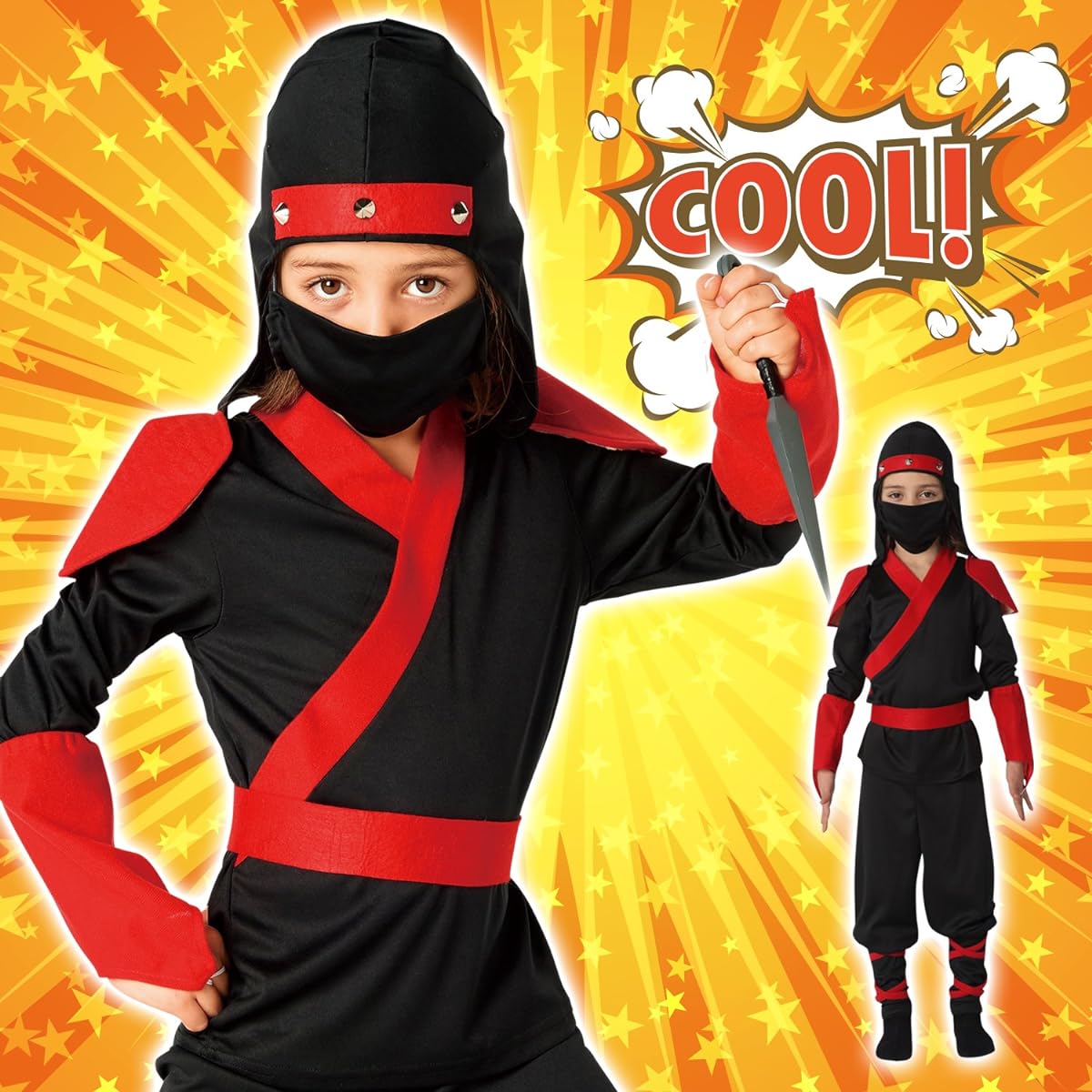 Clearstone Cosplay Halloween Ninja Fighter Ninja Kids 100cm Boys Black Costume Fancy Dress Costume