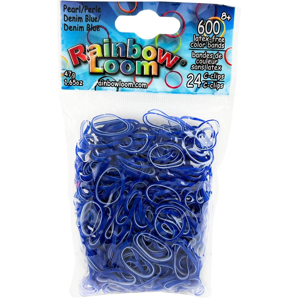 Rainbow Loom Liberty Blue Pearl Glitter Rubber Band Refills - 600 Bands & 24C-Clip