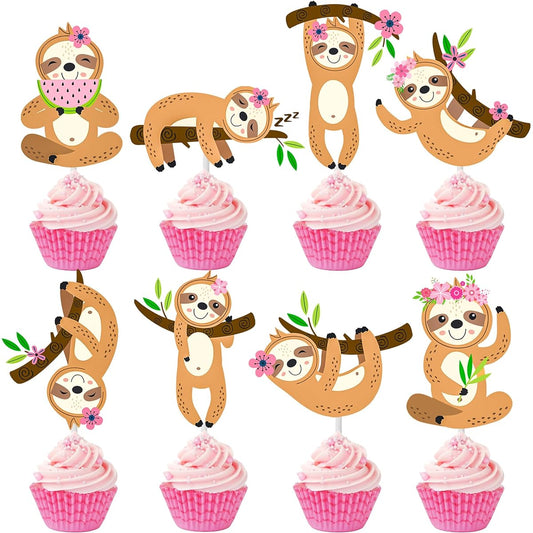 24 Pieces Sloth Cupcake Toppers Decoration Sloth Birthday Party Supplies for Girls Sloth Theme Birthday Party Baby Shower Wedding Party Supplies