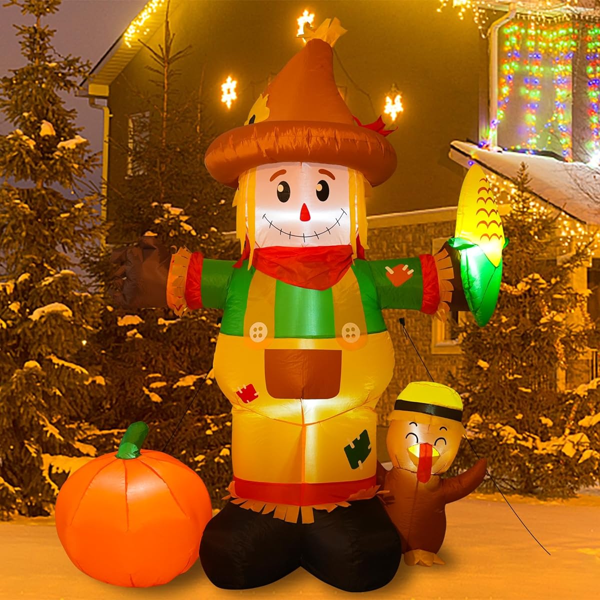 Reclite 6ft Thanksgiving Inflatable Scarecrow Decoration Blow Up Outdoor Yard Decoration with Built-in LED Lights Holiday Inflatable Decorations for Party Garden Lawn