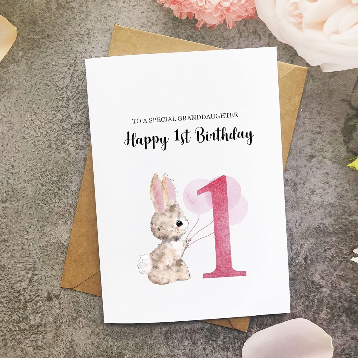 Rabbit Happy 1st Birthday To a Special Granddaughter, Pink Cute Baby Girl First Birthday Card Gift