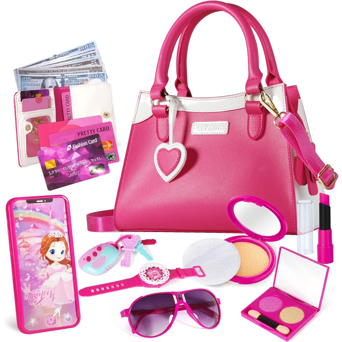 Shemira Play Purse for Little Girls, Princess Pretend Play, Girls Toys, Ages 3, 4, 5, 6, 7, 8, Girls Birthday Gift, Ages 3-5, 4-6, 6-8, Toddler Purse with Accessories, Kids Toy Purse