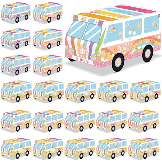 25 Pieces Groovy Party Truck Boxes for Centerpieces Table Decoration Retro Hippie Theme Party Favors Treat Box Boho Rainbow Candy Party Decoration Boxes 2 Groovy Birthday/Baby Shower Party Supplies