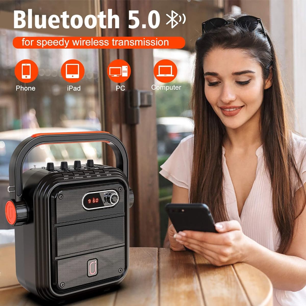 Compatible with Bluetooth 5.0, Equipped with Bass Enhancement Function, Rechargeable, Portable, Suitable for home parties, karaoke, street speeches, meetings, school events, seminars, outdoors, disaster prevention, street live performances, events, etc.