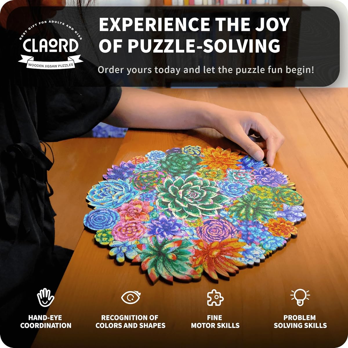 CLAORD Succulents Wooden Puzzle for Adults - 200 Pieces Unique Design Gifts for Teens and Adults Freedom Jigsaw Puzzle Wood Adult