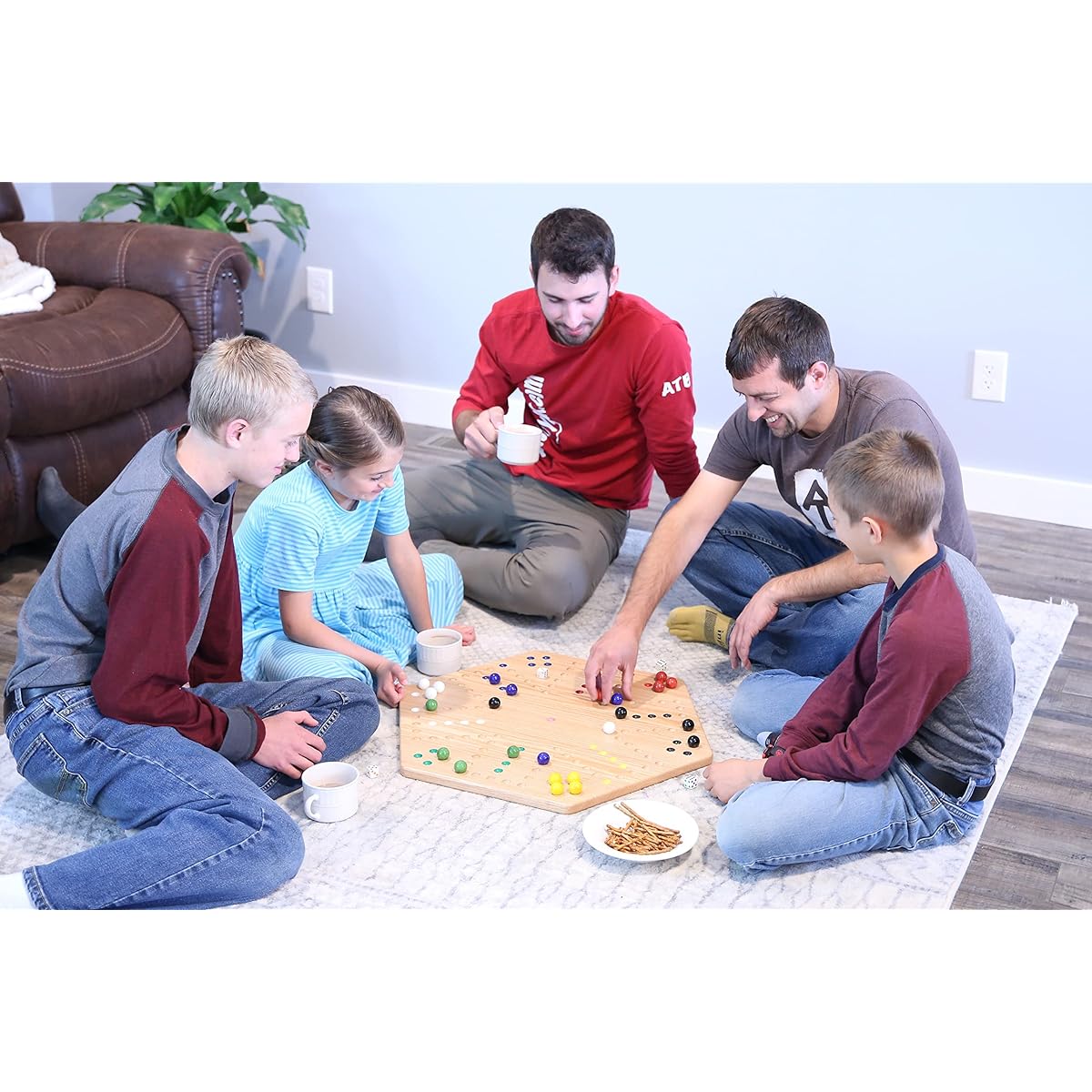 AmishToyBox.com Wahoo Wooden Marble Game Board Set - Large 24" Wide - Solid Oak Wood - Double Sided - Includes Large 22mm Marbles and Dice