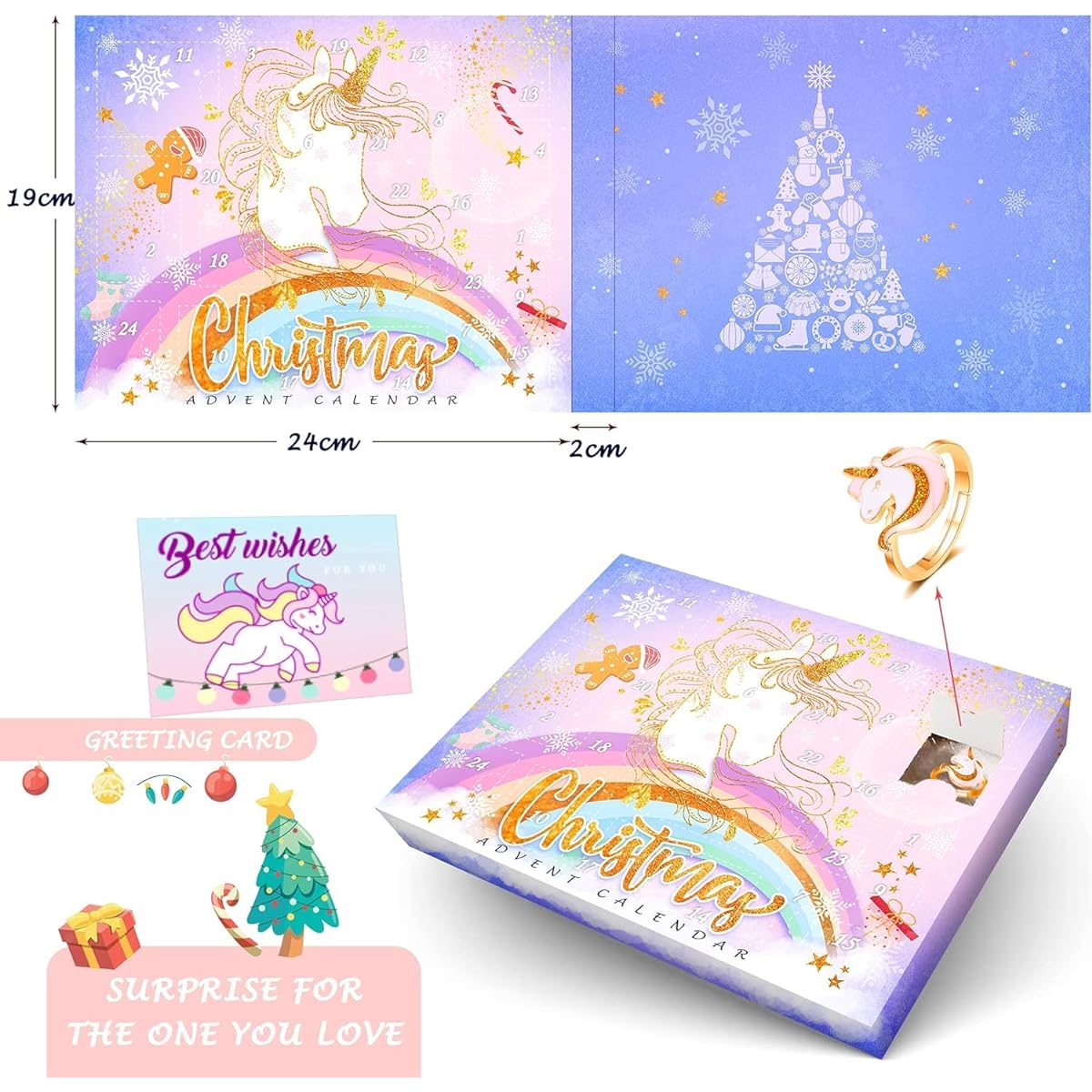 Unicorn Jewelry Advent Calendar 2022 for Girls, Christmas Jewelry Advent Calendar, 24 Days of Novelty Gifts, Christmas Decor Gifts for Daughter, Niece, Granddaughter, Adult Girls, Friends