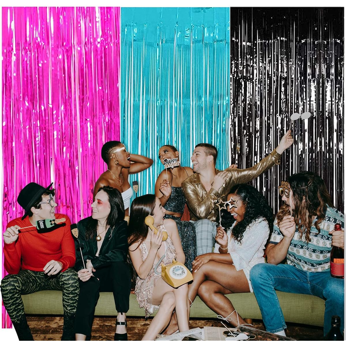 TIK Tok Birthday Decorations TIK Tok Party Photo Backdrop TIK Tok Party Decorations Fuchsia Black Teal Foil Curtain for TIK Tok Party