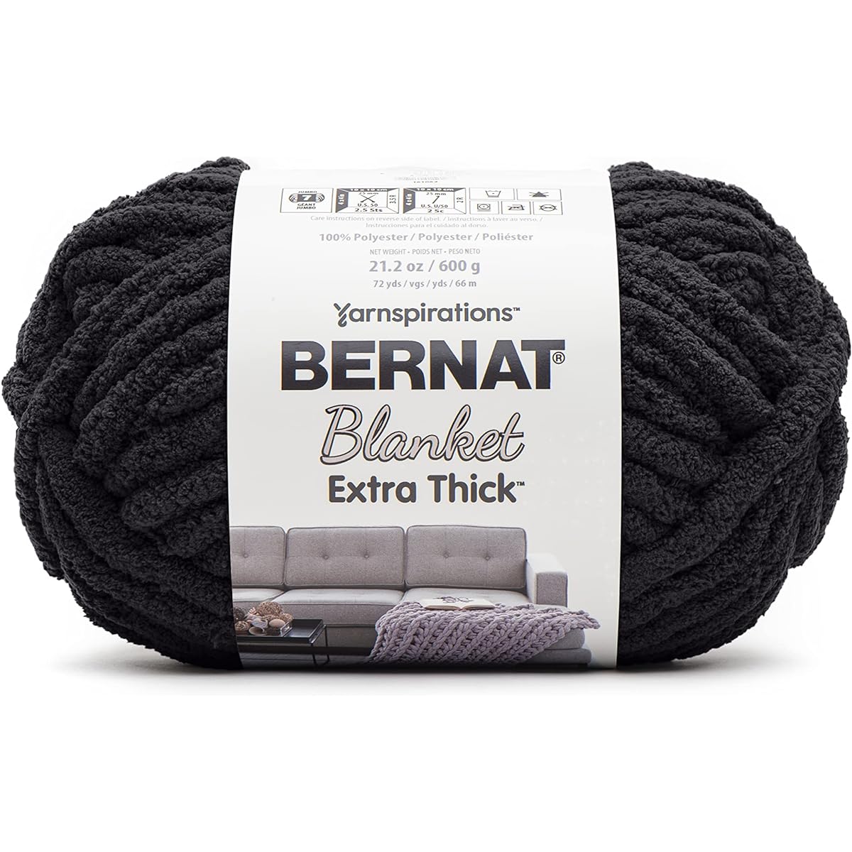 Bernat Blanket Extra Thick Coal Yarn - 600g/21oz 1 Pack - Polyester - 7 Jumbo - Knitting/Crochet