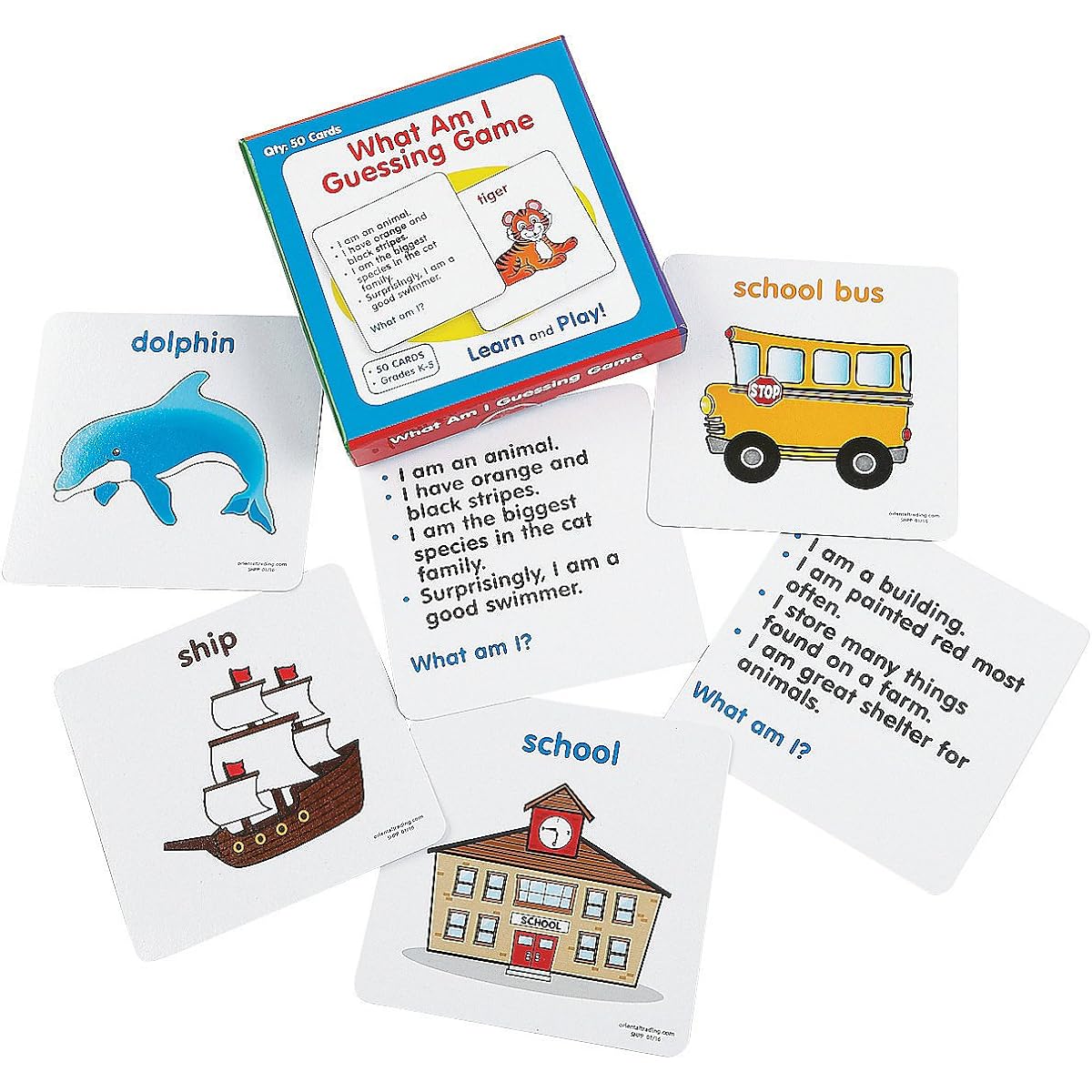 Fun Express What Am I? Guessing Card Game - 50 Pieces - Educational and Learning Activity for Kids