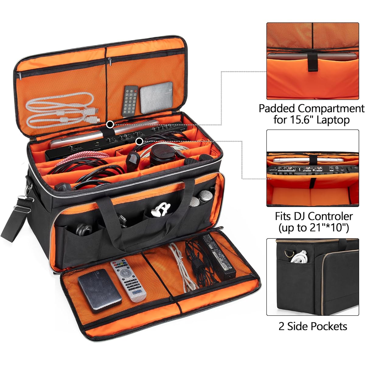 Trunab Large Travel DJ Cable File Bag with Removable Inner Dividers and Padded Compartments for 15.6" Laptop Cable Organizer Bag for Cords/Sound Equipment/DJ Gear/Musician Accessories