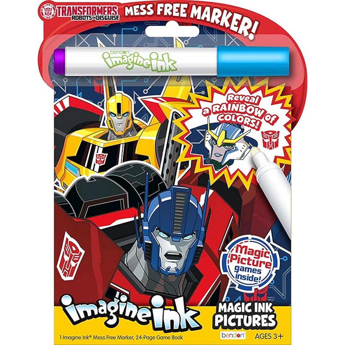 Transformers Imagine Ink Colouring Book Super Set with Over 300 Transformers Stickers (Includes Mess-Free Marker)