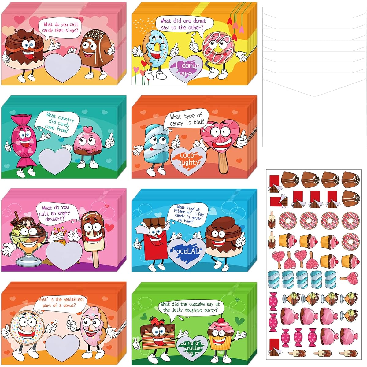 40 Pack Scratch Off Valentine Joke Cards for Kids with Envelope Stickers Sweet Food Valentine's Day Exchange Cards Jokes for School Classroom Candy Donut Ice Cream Exchange Gift Game Party Favors