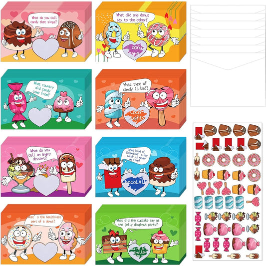 40 Pack Scratch Off Valentine Joke Cards for Kids with Envelope Stickers Sweet Food Valentine's Day Exchange Cards Jokes for School Classroom Candy Donut Ice Cream Exchange Gift Game Party Favors