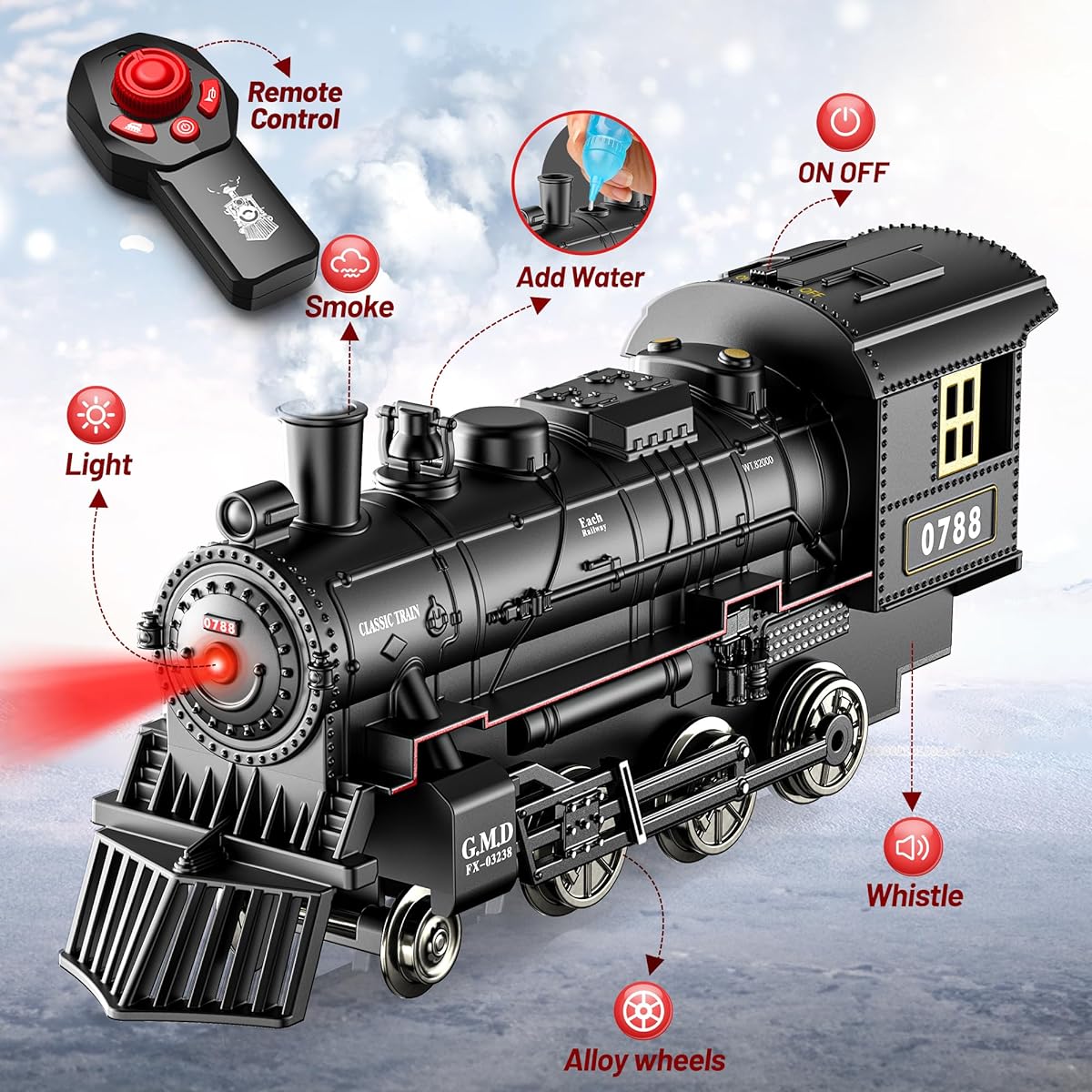 Hot Bee Model Train Set for Boys - Metal Remote Control Train Toy, Steam Locomotive, Passenger Cars & Tracks, Toy Train with Smoke, Sounds & Lights for Kids Ages 3, 4, 5, 6, 7+