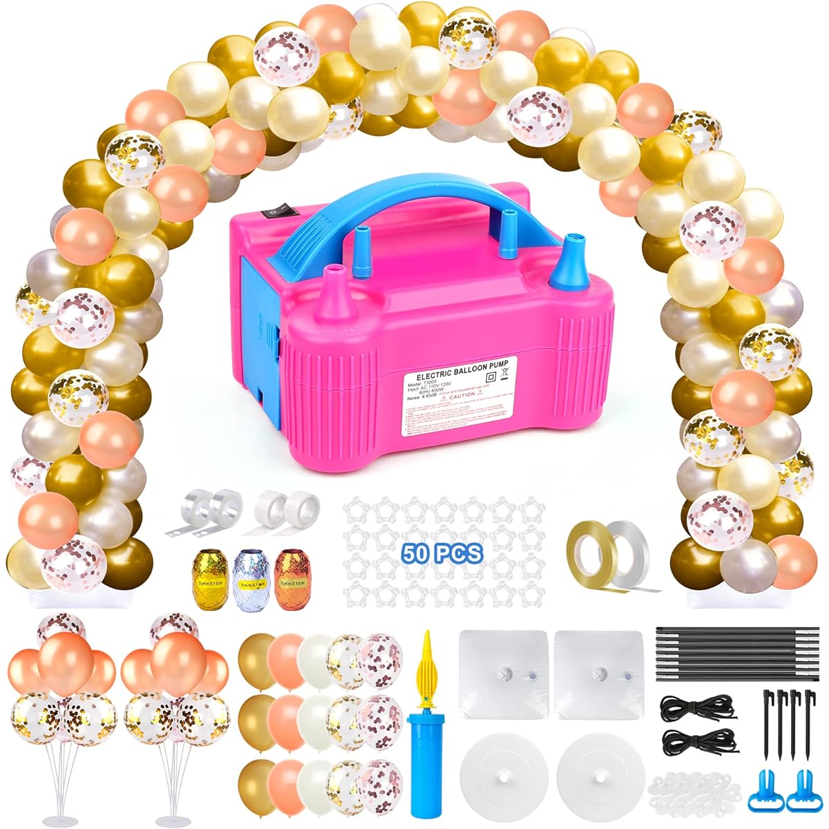 Balloon Arch Kit and Balloon Pump, 9ft Tall 10ft Wide Adjustable Balloon Arch Stand with Water Base, 50 Balloon Clips, Knots, Manual Pump for Wedding, Baby Shower, Graduation, Birthday Party Supplies and Decorations